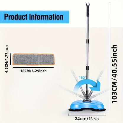 3-in-1 Manual Sweeping and Mopping Set for Hardwood Floors, Tiles, Kitchens, Bedrooms, and Office - Ideal for Pet Hair and Dust - Includes Long Handle and Polyester Brush in Blue.