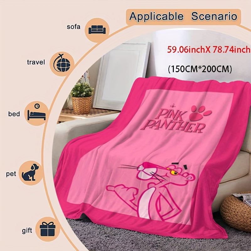 Cozy up with the stylish Pink Panther Print Flannel Fleece Throw Blanket. This soft and warm blanket is perfect for using on the sofa, in the office, or while camping or traveling. It's a multifunctional gift that can be used in all seasons, featuring a