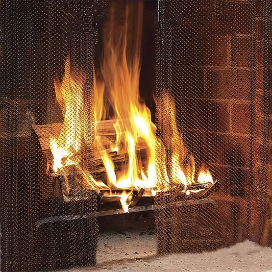 Two-piece Fireplace Mesh Curtains - Resistant to High Temperatures and Waterproof, Protective Screen for Home and Carpets