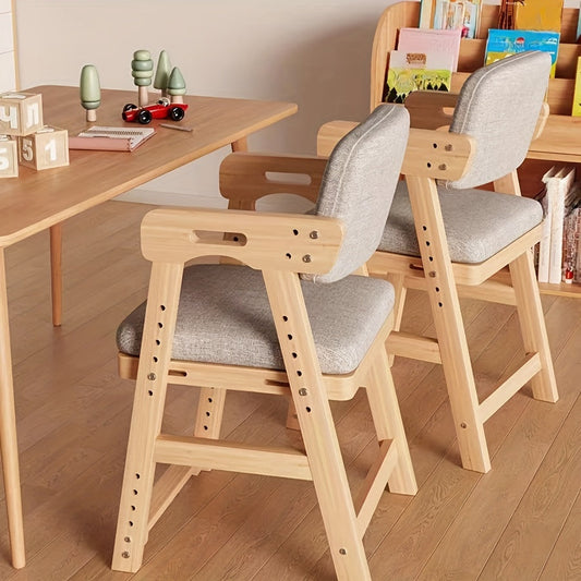 Wooden office chair with adjustable height and removable cushion, ideal for both studying and dining. Features a polished finish.