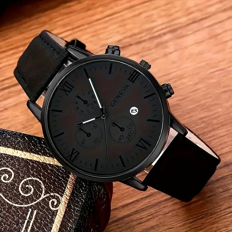 Elegant Men's Quartz Watch with Date Function - Timeless Circular Face, Synthetic Leather Band, Roman Numeral Dial, Ideal Present for Boyfriend/Father