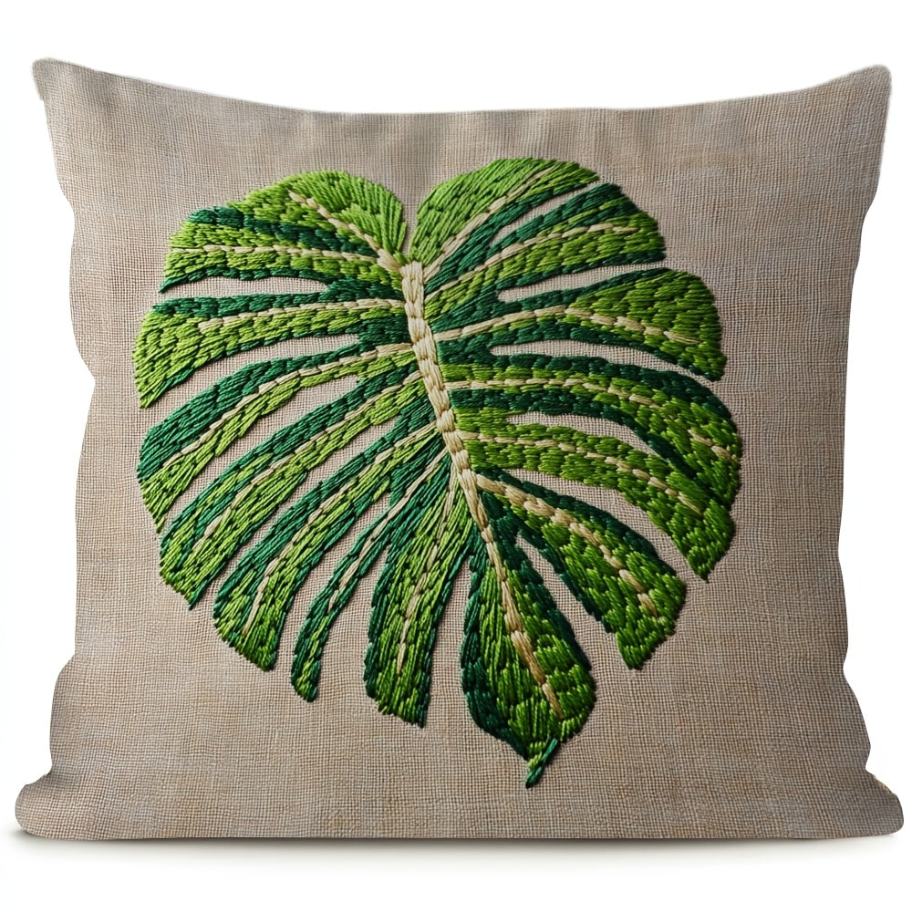 Monstera Leaf Pattern Pillow Cover - 1 Piece, Made of 100% Polyester, Two-Sided Print, Square Shape, Easy to Machine Wash. This decorative cushion case is perfect for your home, office, living room, car, or sofa. Measures 45.72x45.72 cm and does not