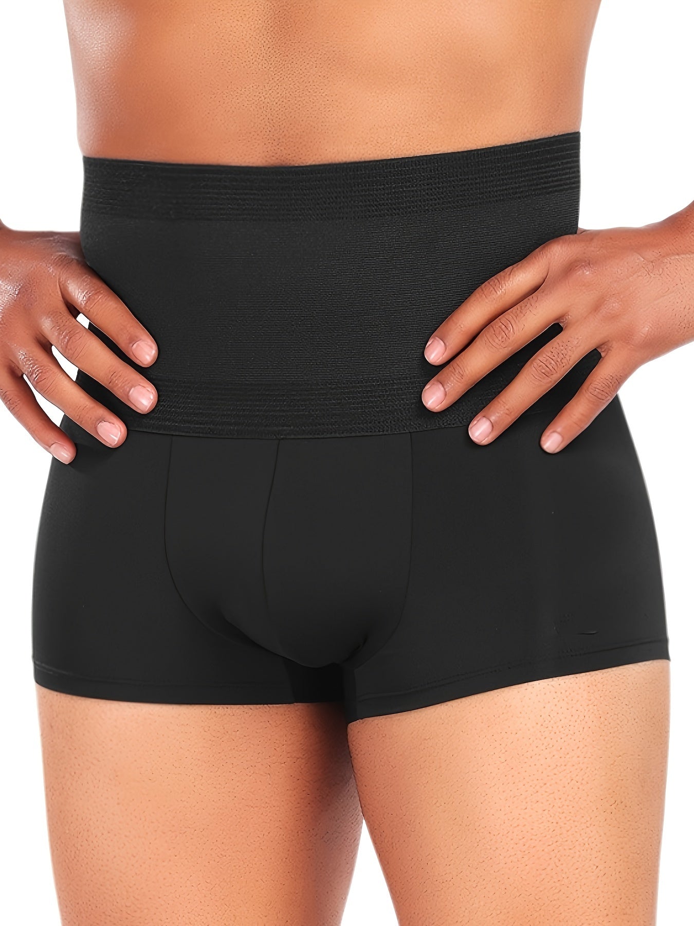 High-waist shapewear shorts for men that slim and control the tummy, ideal for sports and fitness.