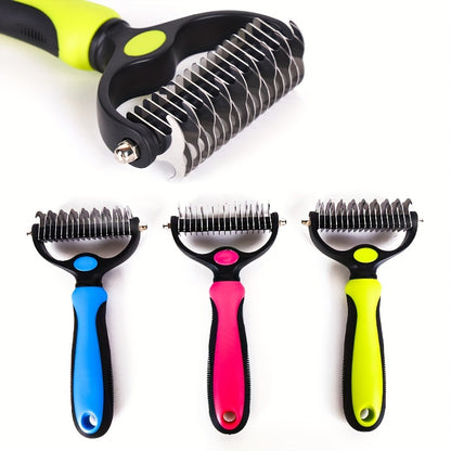 1pc Double-sided Dog Undercoat Hair Removal Comb with Non-slip Gentle Slicker Brush