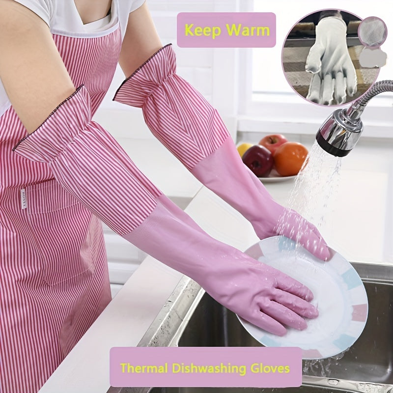 Get ready for winter with a pair of thermal gloves that are perfect for household cleaning. These waterproof kitchen dishwashing gloves feature a cozy velvet lining and a non-slip design for tackling all your housework tasks. Durable and versatile, they