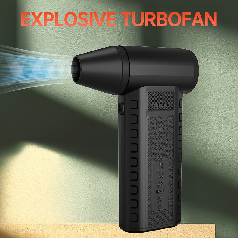 JKUOO Portable Turbo Blower Fan with 20000RPM brushless motor, 4W power, USB rechargeable with 8000mAh lithium battery, ABS material, button control. Suitable for indoor and outdoor use