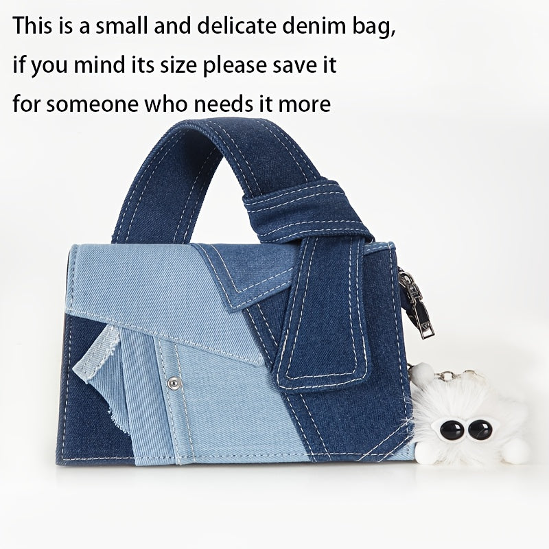 Stylish, denim-inspired crossbody bag for women. Magnetic closure, machine washable. Available in Royal Blue/Black.