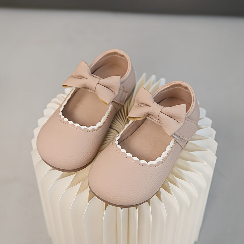 Stylish Solid Color Mary Jane Shoes with Bowknot for Girls, Lightweight Non-slip Flats for All Seasons