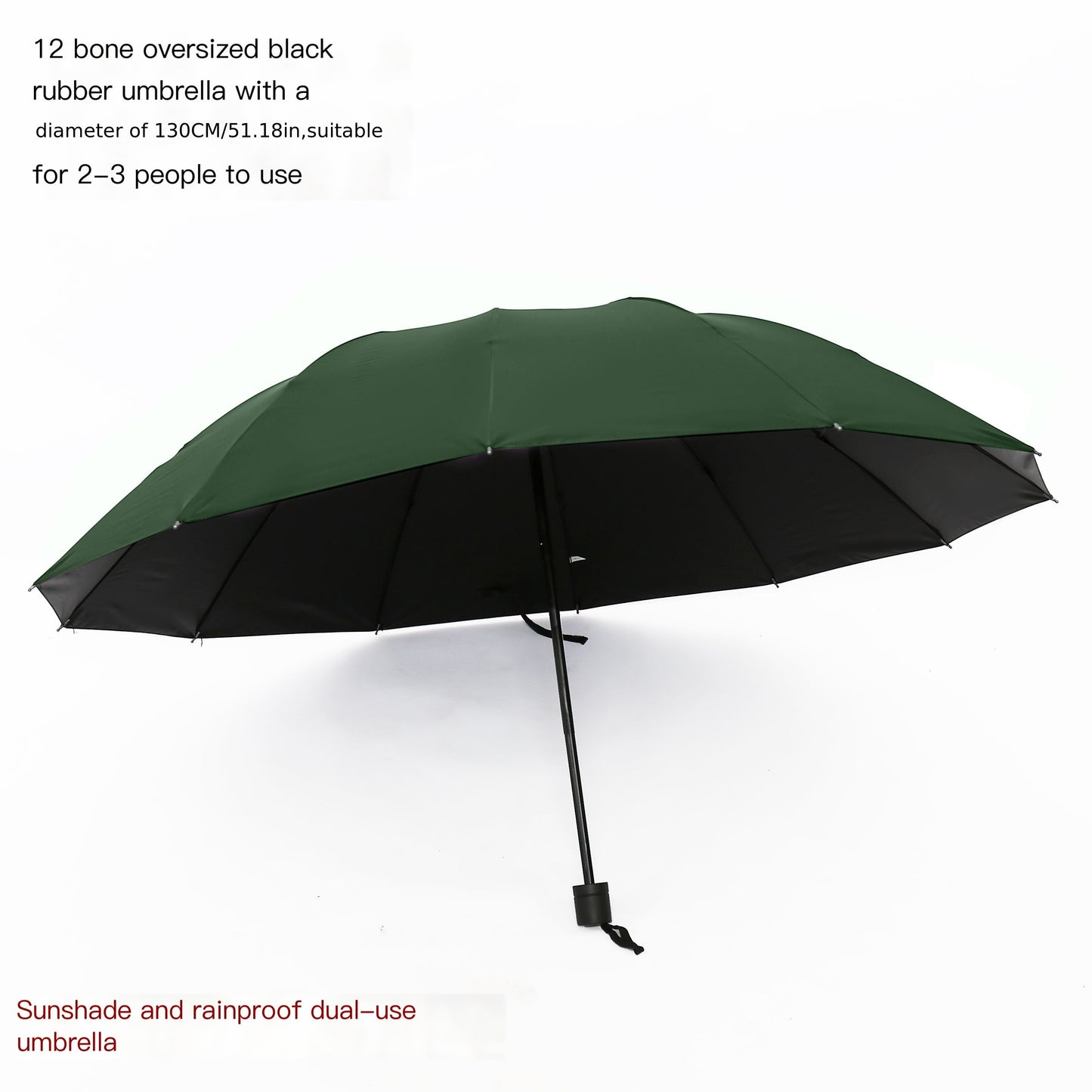 Versatile oversized umbrella with UV, wind, and waterproof protection. Durable 12-rib design with manual open, perfect for family use.