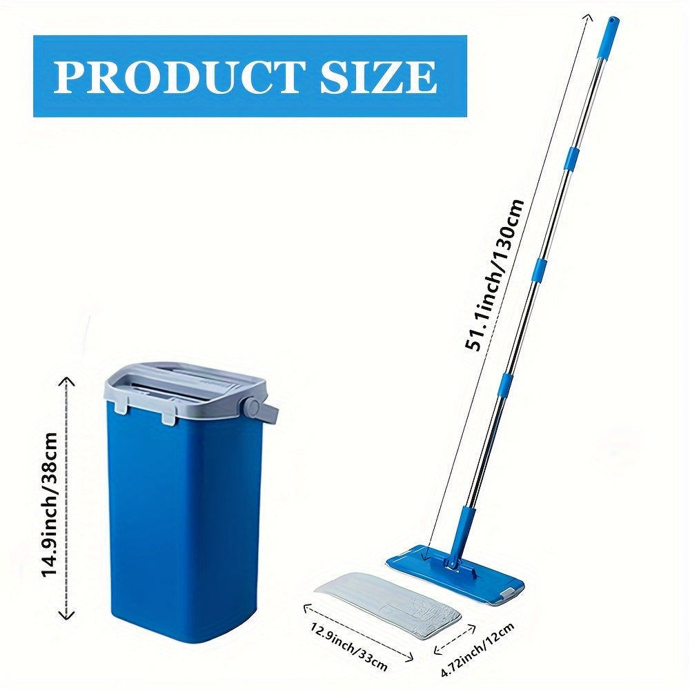 Get your hands on the Flat Mop and Bucket Set, featuring a convenient wringer for easy cleaning. This 2-in-1 system is perfect for both dry and wet cleaning, with reusable microfiber pads that are gentle on laminate, hardwood, and tile floors. No