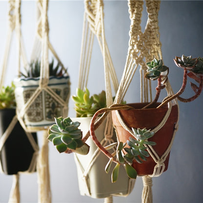 Set of 5 Macrame Hand Weave Plant Hangers for Home Decor. Includes Plant Climbing Support Rack and Hanging Pot for Green Plants.