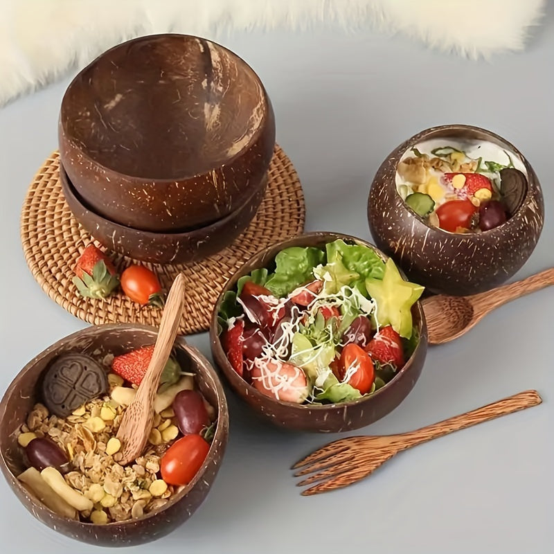 Natural coconut bowl for salads, smoothies, oatmeal, fruit yogurt. Rust-resistant, unique shape kitchen accessory.