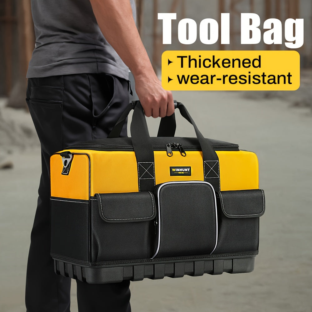 WINHUNT Tool Bag - Large, Heavy Duty, Waterproof, Polyester Material, Black/Yellow, Adjustable Shoulder Strap, Ideal for Industrial Tools Organization, Strong Molded Base, No Assembly