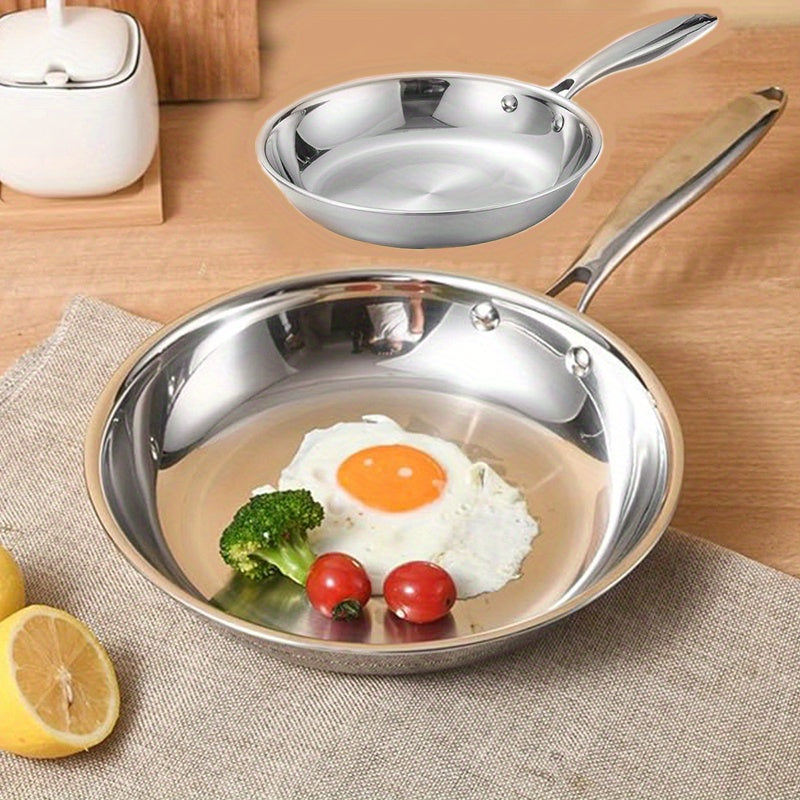 Sleek Stainless Steel Steak Frying Pan - Uncoated, Compatible with Gas & Induction Stoves, Great Kitchen GiftgetOption