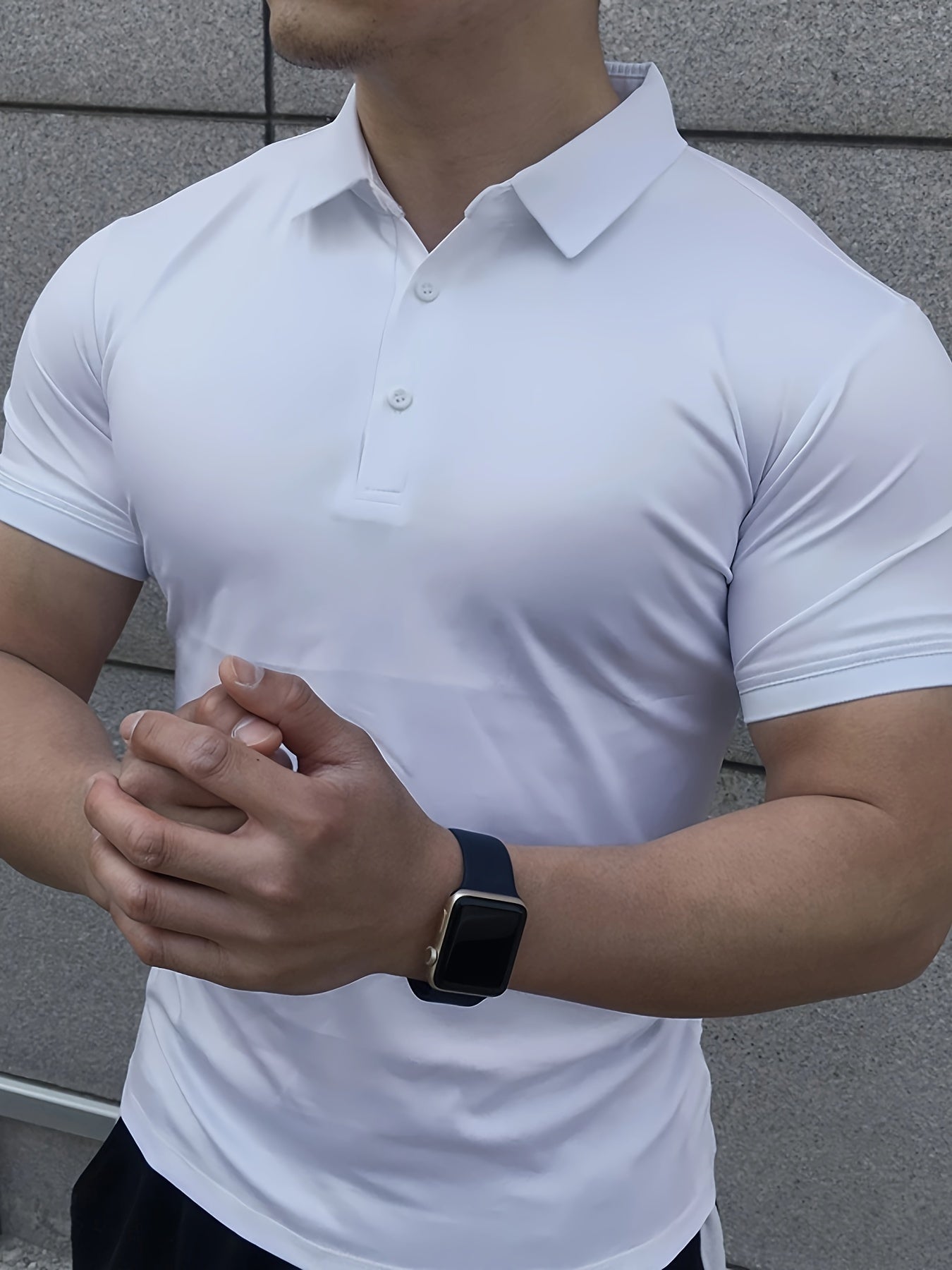 Men's Performance Athletic T-Shirt - 100% Polyester, Casual Collar, Medium Stretch, Solid Color, Summer Season, Button Detail, Slim Fit, Knit Fabric, Quick-Dry, Breathable Top