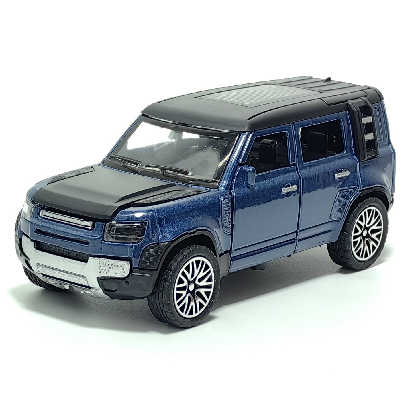 Blue and black Alloy Sports Car model with opening doors, detailed off-road vehicle toy, perfect for display and cute winter car accessory.