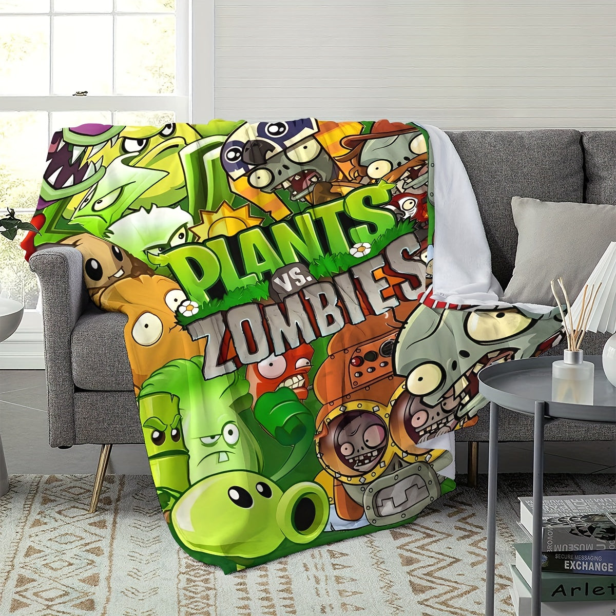 Stay cozy with this Plants vs Zombies printed fleece throw blanket, featuring a contemporary design in mixed colors. Made from knitted fabric, this machine washable blanket is perfect for all seasons. The digital print adds a fun touch, making it a great