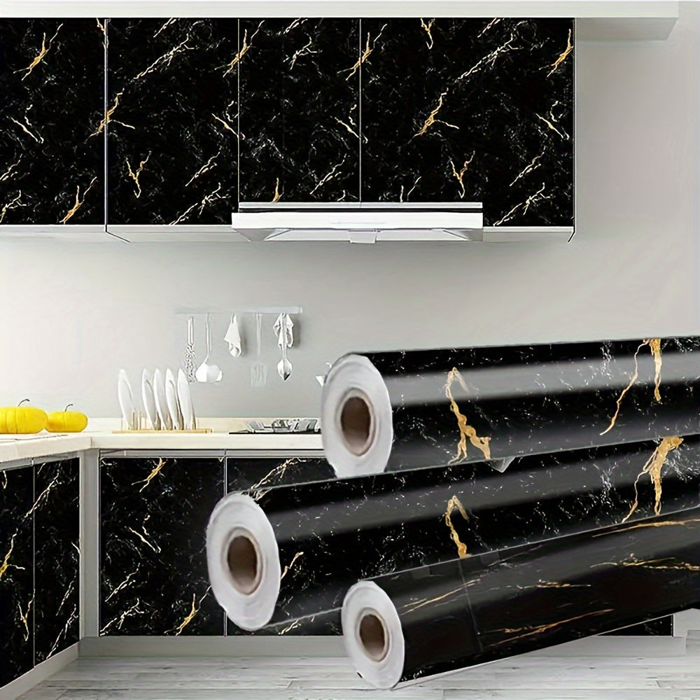 Glam Style Black Golden Marble Vinyl Wall Sticker Mural - Waterproof, Oil-Resistant, Heat-Resistant Self-Adhesive Wallpaper for various surfaces - Easy to Clean, Glitter Finish, Fantasy