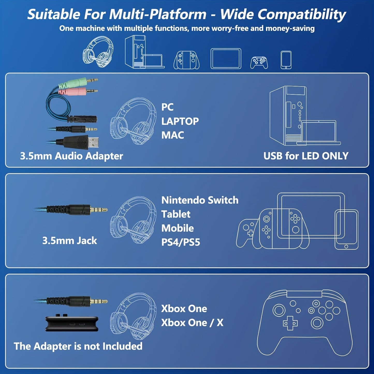 G9000 Stereo Gaming Headset with Noise Cancelling Mic and LED Light for PS4, Xbox One, PS5.