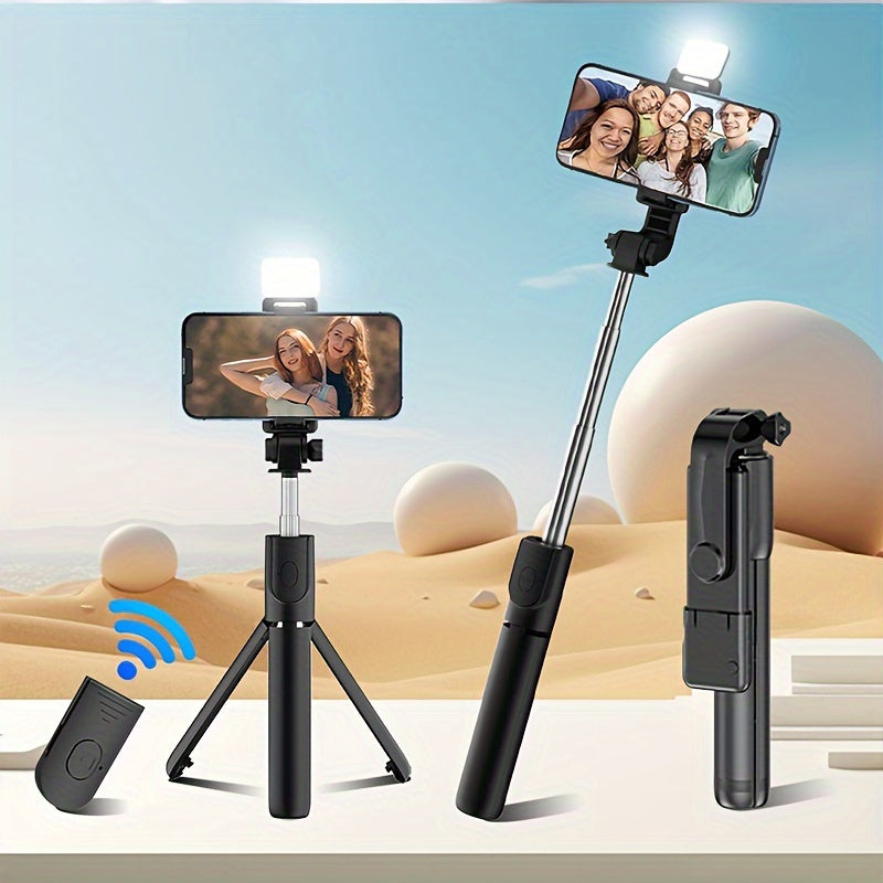 Automated selfie stick with wireless phone holder that doubles as a tripod for live streaming and photography. Great for both indoor and outdoor use.