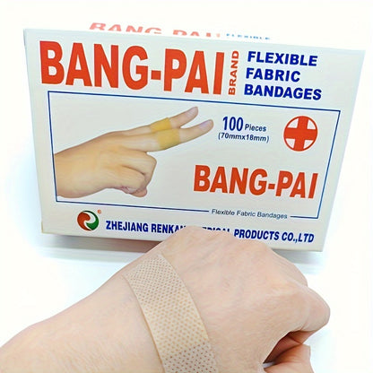 Bang-Pai Flexible Fabric Adhesive Bandages - 100pcs, Breathable, Waterproof, Essential for Home & Outdoor Use, Abrasion Protection