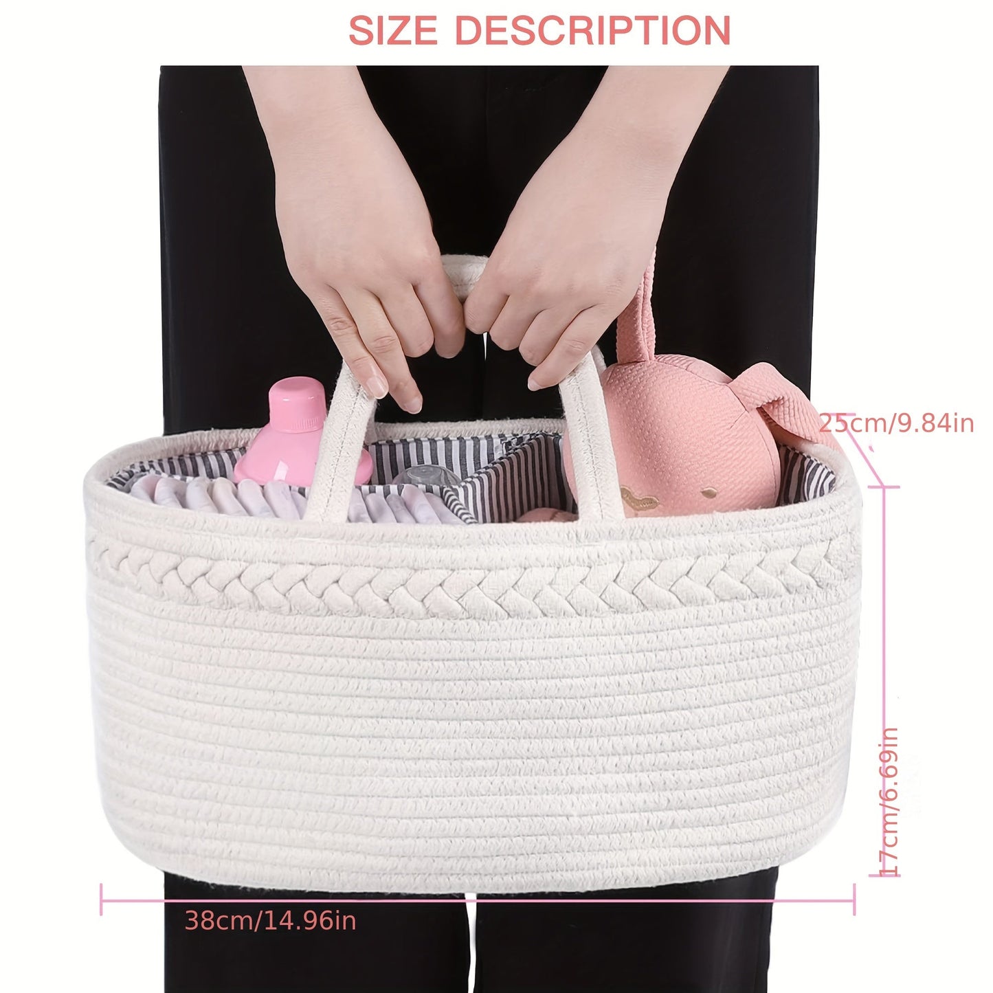 Baby Diaper Caddy: Convenient Nursery Storage Bin and Car Organizer for Diapers, Wipes, and More! Features Cotton Rope Basket Design for Changing Table Organization