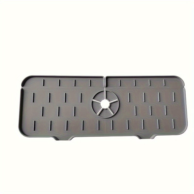 Silicone Splash Guard Mat for Kitchen & Bathroom - Waterproof, Non-Slip Draining Pad in Gray/Black - 1 Piece