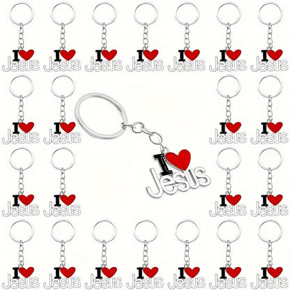 Set of 20 I Love Jesus Keychains, Religious Alloy Pendant Keyrings, Heart-Shaped Charm, Women's Key Ring, Christian Faith Favors, Prayer Gifts for Decorating, Birthday Celebration with Ring Loop