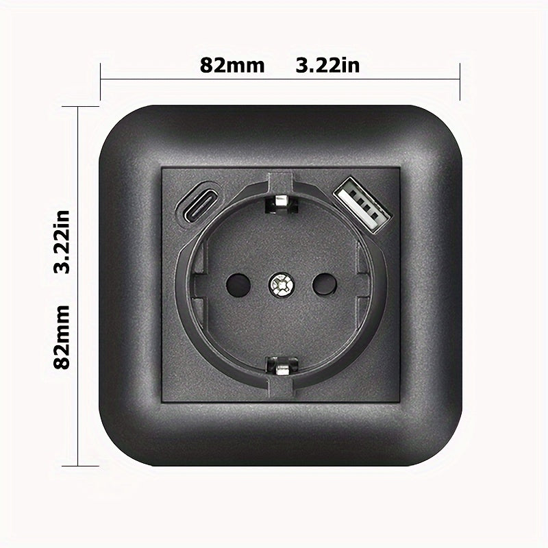 EU Standard 16A Wall Power Socket with USB Port, Type-C, and Flame Retardant Panel in Black/White/Grey - Ideal for Home Appliances, Rounded Edge Design.