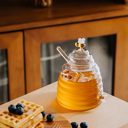 Animal-themed glass honey jar with lid - Ideal for kitchen and dining use.