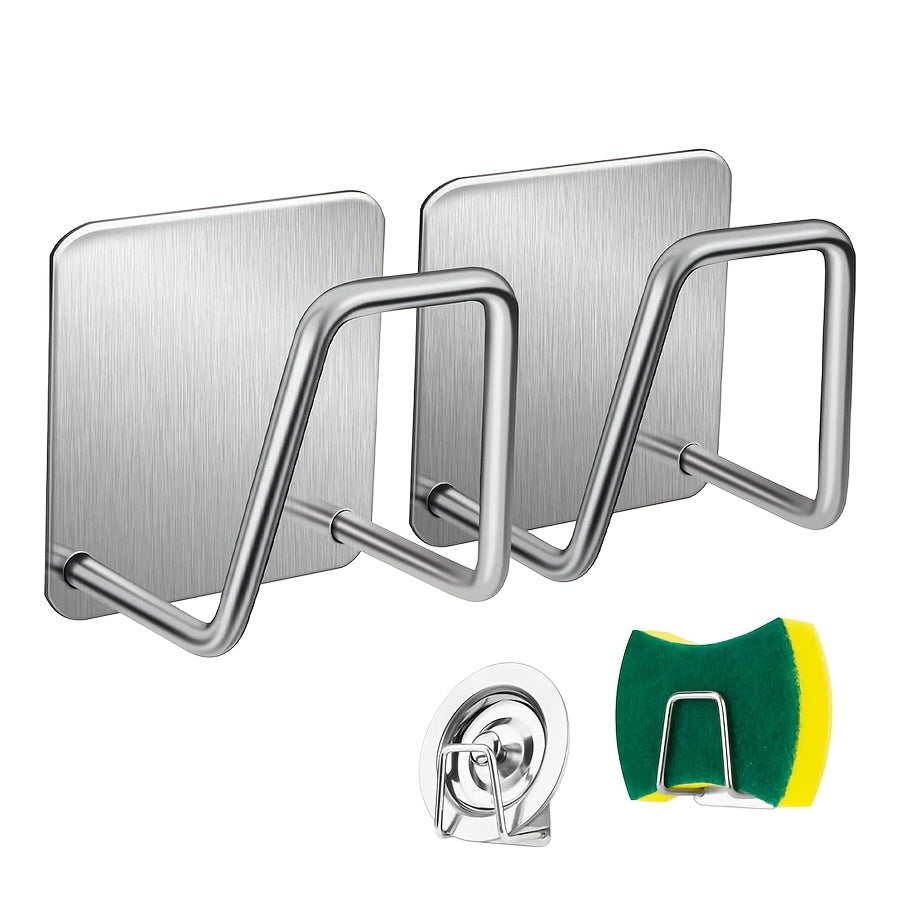 Get a set of 1/2/4 stainless steel hooks for your kitchen, great for hanging sponges, steel wool, dishcloths, sink covers, and other accessories. These multifunctional hooks are self-adhesive, making installation a breeze with no drilling required. They