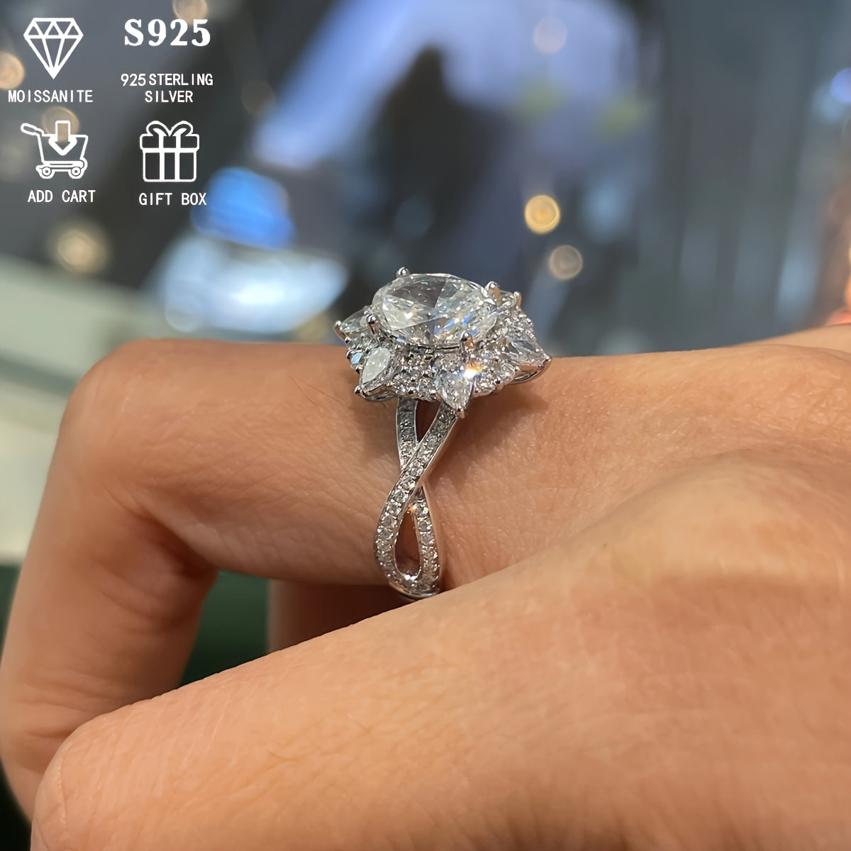 Luxurious Boho Style 2ct Oval Moissanite Engagement Ring in S925 Sterling Silver Plating, featuring a Hypoallergenic Cross Design for Women's Wedding Anniversary. Comes with an Elegant Gift Box, weighing 4.5g. Perfect for Valentine's Day, this Exquisite