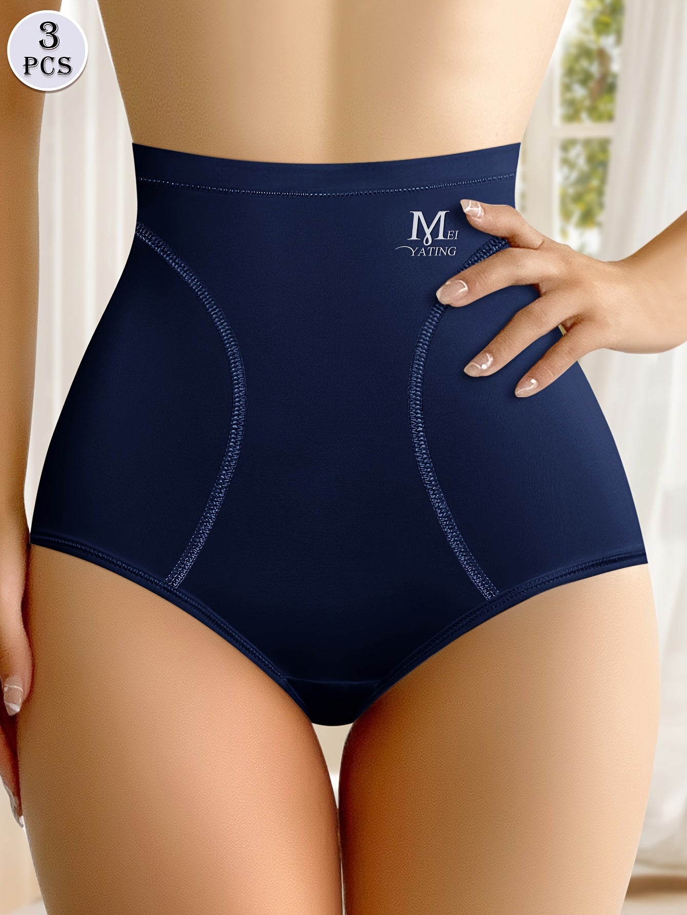 3 pieces of high waist briefs with letter pattern pipping, soft and comfy with tummy control. Perfect for women's lingerie and underwear.