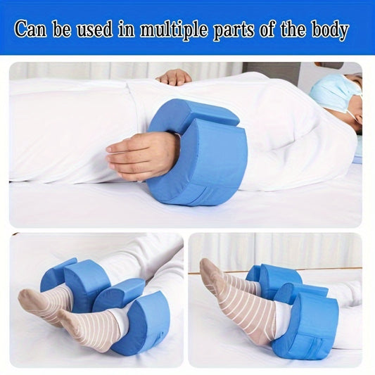 Soft and supportive foam foot elevation pillow in blue. Machine washable with zipper closure. Ideal for bed sores, pressure ulcers, surgery recovery, and leg rest.