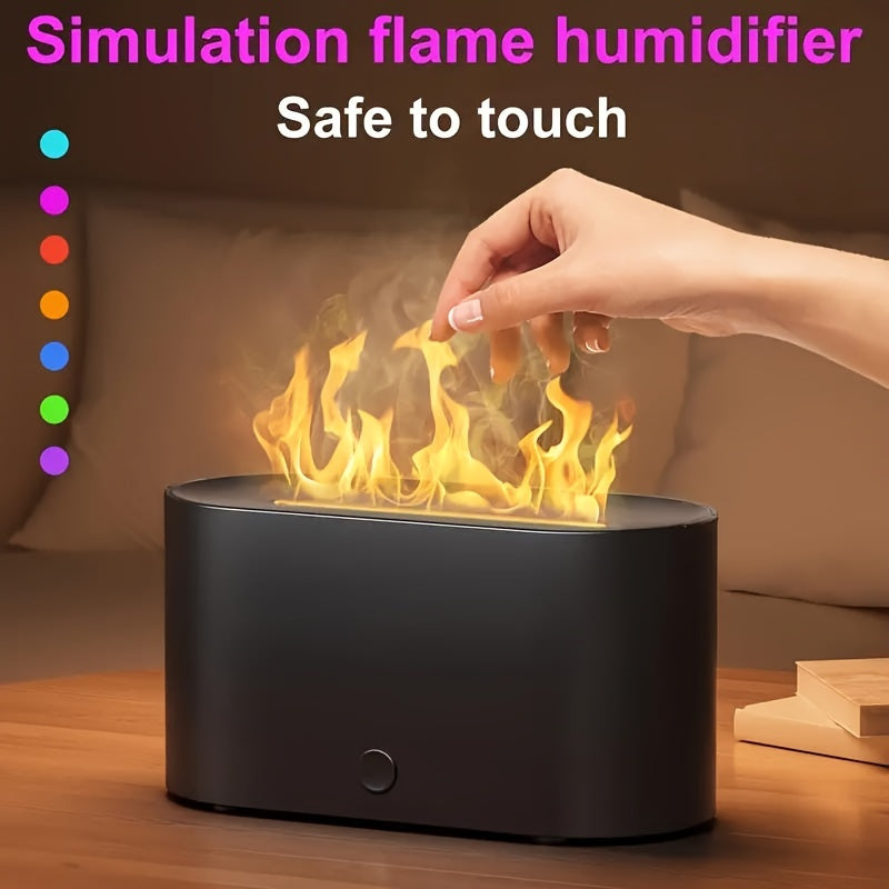 A simulated flame humidifier with smoke design for bedroom use at night. Can also be used as an aroma diffuser with essential oils. Perfect for home, office, or as a gift.