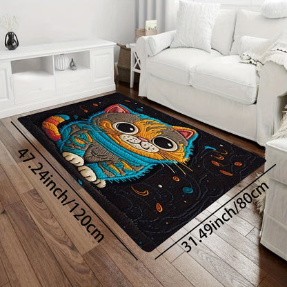 [Top Pick] Adorable Cartoon Cat Plush 8mm Indoor Rug - Easy to Clean, Ideal for Bathroom, Kitchen, Living Room & Bedroom