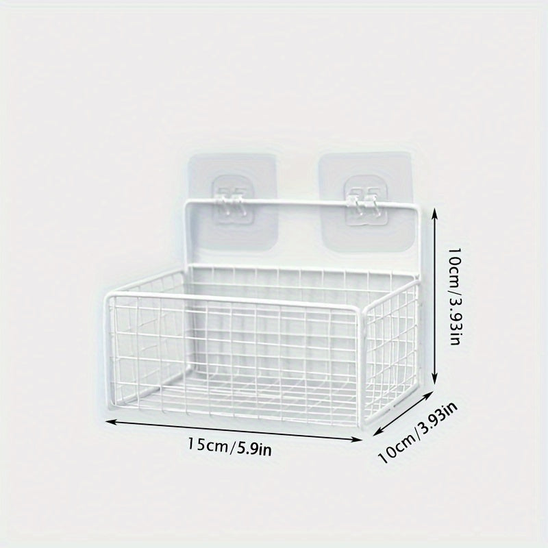 Wall-mounted bathroom storage rack for toiletries and hand washing without the need for punching.