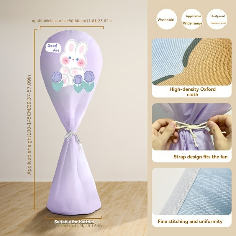 One Long All-Inclusive Fan Cover Storage Bag for Floor to Ceiling Fans. This Household Vertical Dustproof Cover features a Cute Cartoon Pattern on Durable Oxford Cloth.