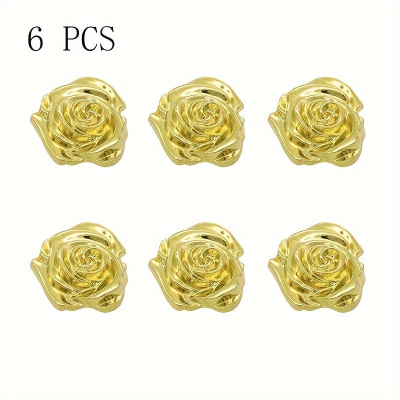 Set of 6 Elegant 3D Rose Buttons made from Alloy, featuring a Simple and Novelty Fashion Style for Women. These versatile Clothing Fasteners are Flower-Shaped Pins perfect for Sweaters, Coats, and Jackets.