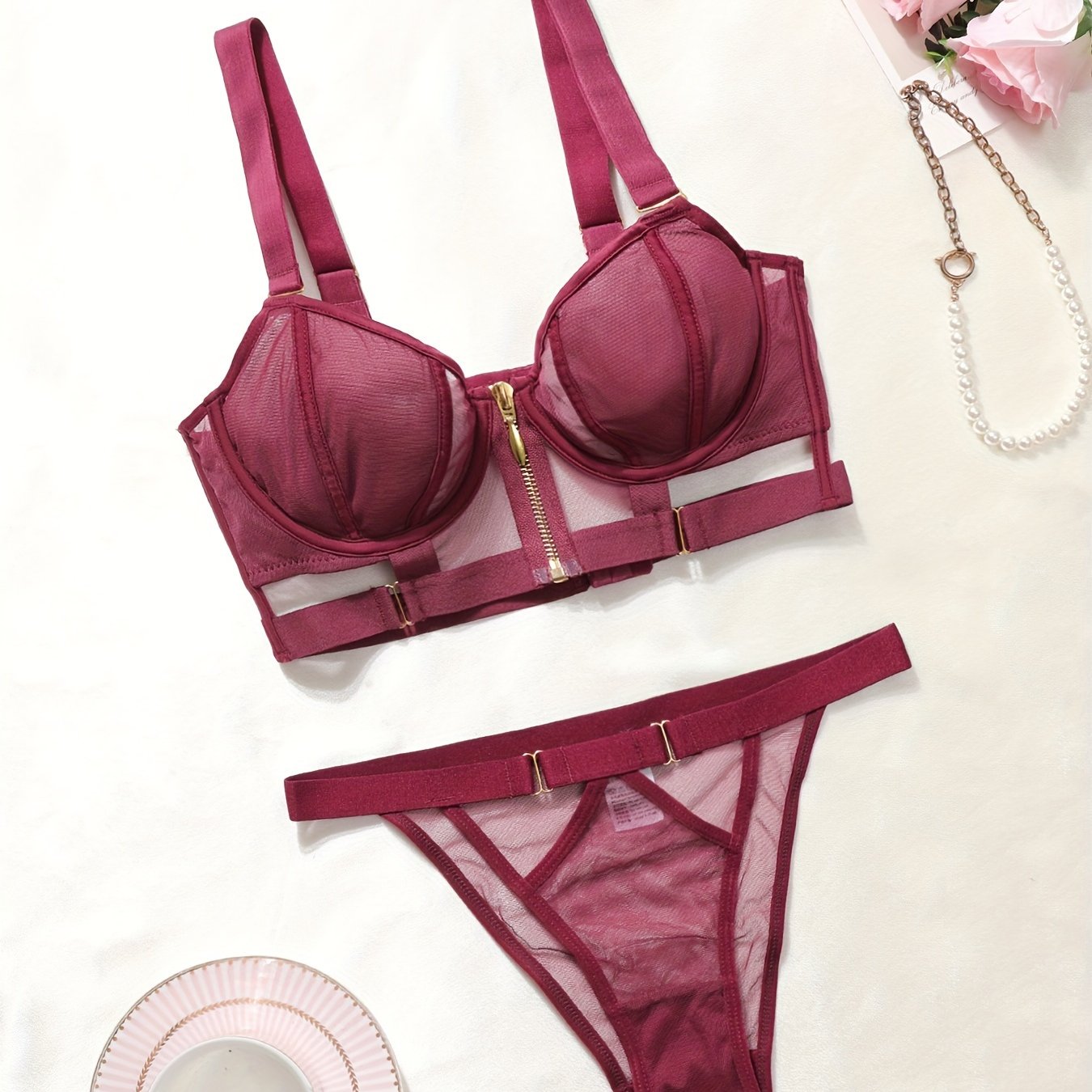 Seductive, ultra-thin mesh bra set.