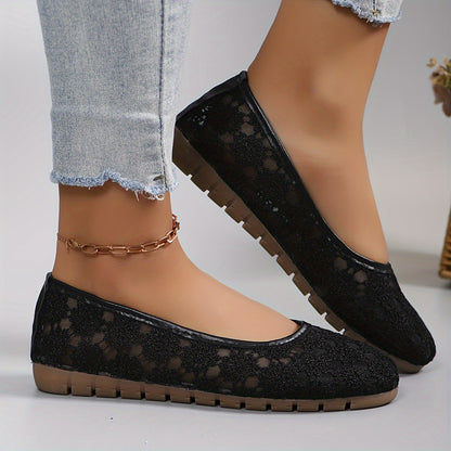 Women's Floral Lace Ballet Flats, Soft Sole Breathable Shoes