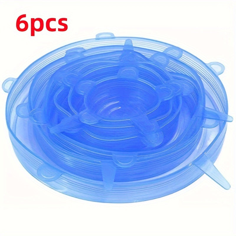 6-Pack of Adjustable Elastic Silicone Lids for Cans, Dishes, and Bowls - Safe, Reusable, and Food-Friendly