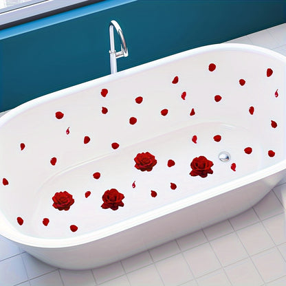 6pcs Rose Petal Pattern Bathtub Appliques for Valentine's Day Home Decor.