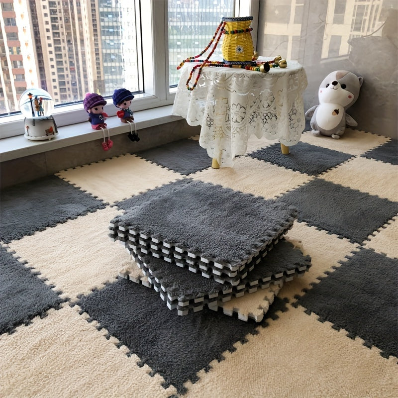 Velvet Patchwork Floor Mat for Room Bay Window with Convenient Storage, Washable Material.