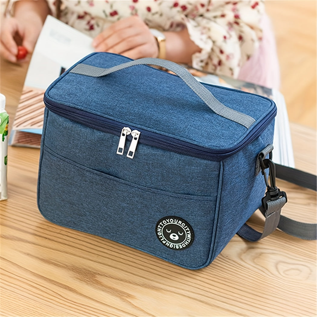 Large-capacity portable lunch bag made of cationic Oxford cloth, ideal for back to school, school supplies, classroom, kitchen organization, and storage. This thermal bento bag is perfect for carrying lunch on the go.