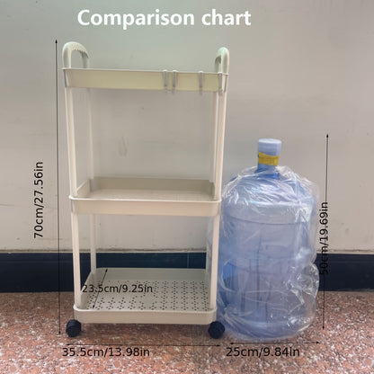 The versatile White & Black Plastic Rolling Storage Cart features a 3-tier design, perfect for organizing your kitchen, bathroom, or bedroom. With convenient wheels for easy mobility, this cart requires no assembly and makes a perfect Christmas gift.