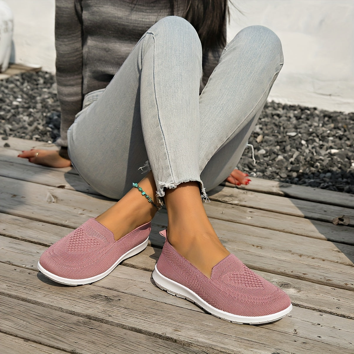 Women's slip-on sneakers are lightweight and breathable with PVC sole and fabric lining. Perfect for all seasons, available in multiple colors.