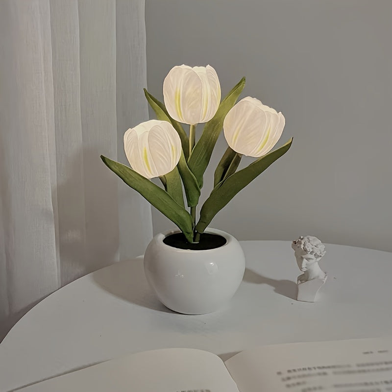 LED tulip night light is a romantic vase decoration for any room, USB powered for convenience. Perfect for creating an atmospheric ambiance in bedroom, living room, office, or for special occasions.