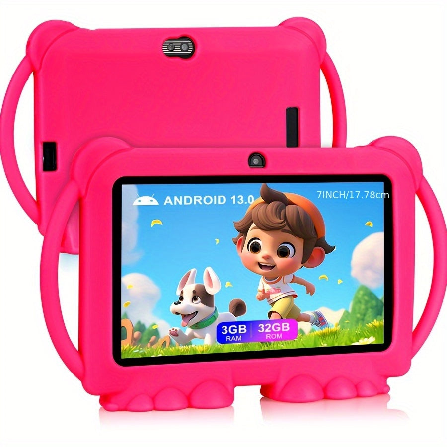 17.78 cm Kids Tablet with 32GB ROM, 2GB RAM, Android 11.0, 2.4G WiFi, GMS, Eye Protection Screen, Parental Control, Education APP, Dual Camera, Shockproof Case, Games, Ramadan gifts