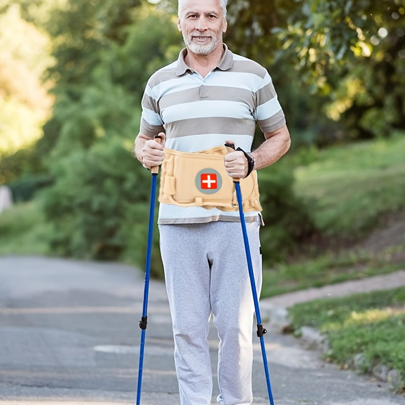 Inflatable lumbar traction belt for waist support during sports.